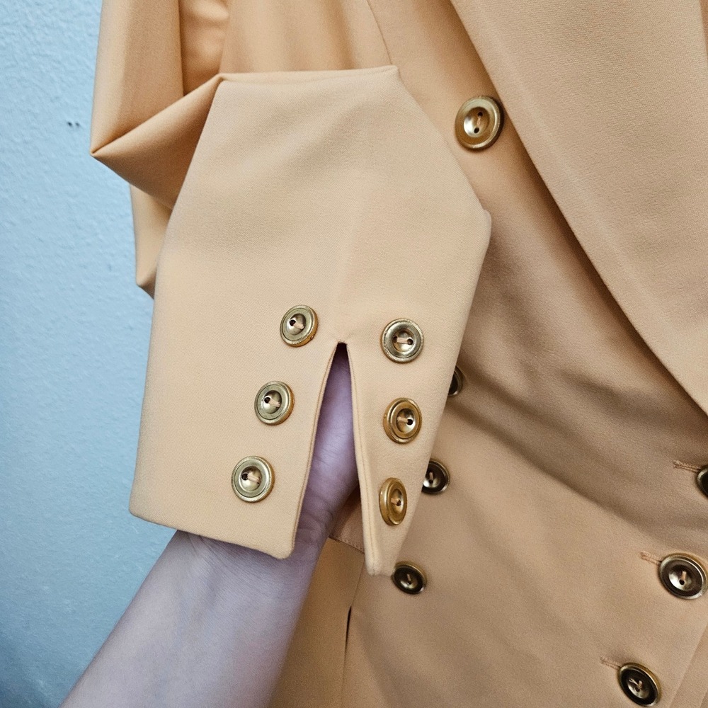 Midnight Velvet Skirt Suit Women 16 Peach Double Breasted Blazer Midi Set Career - Picture 5 of 13